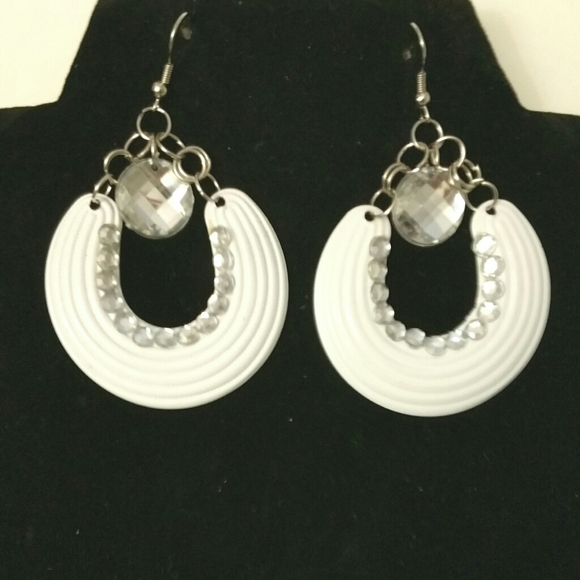 White Earrings Designer Style w/ Rhineston… - Picture 1 of 5